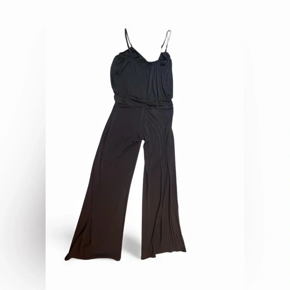 Lapis One Piece Pants Romper Womens Size Medium Black T Strap Sleeve Wide Leg - Picture 4 of 10